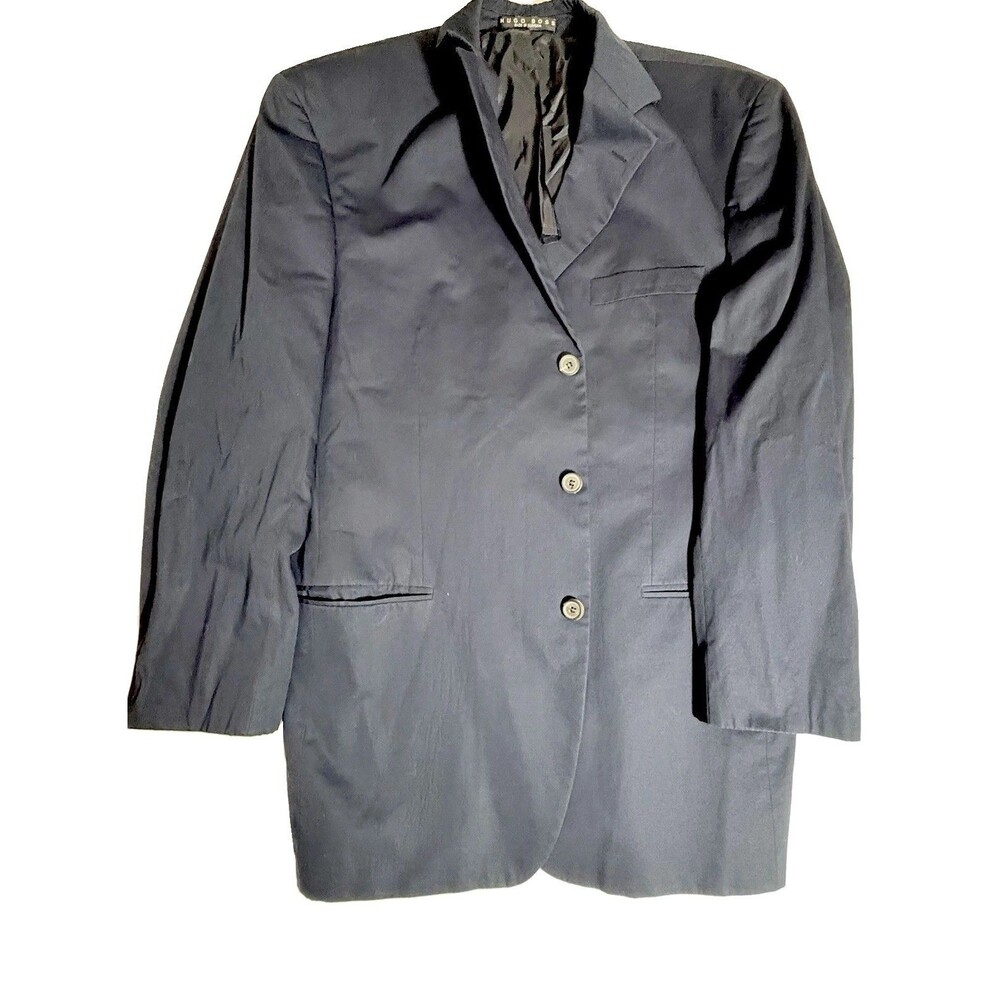Hugo Boss Nobel Sigma H Men Blazer 44R Navy Blue Cotton Sport Coat Jacket